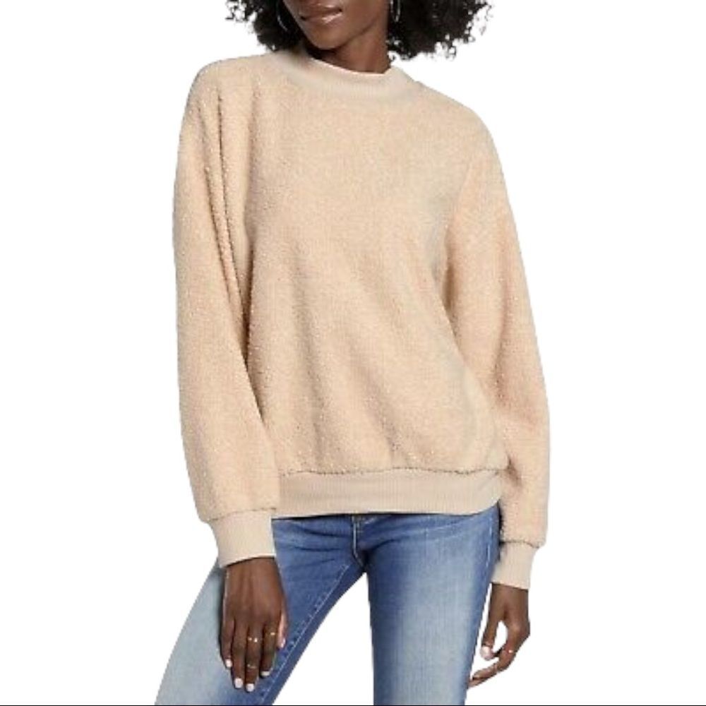 Socialite Tan Mock Neck Teddy Sweatshirt Size S
